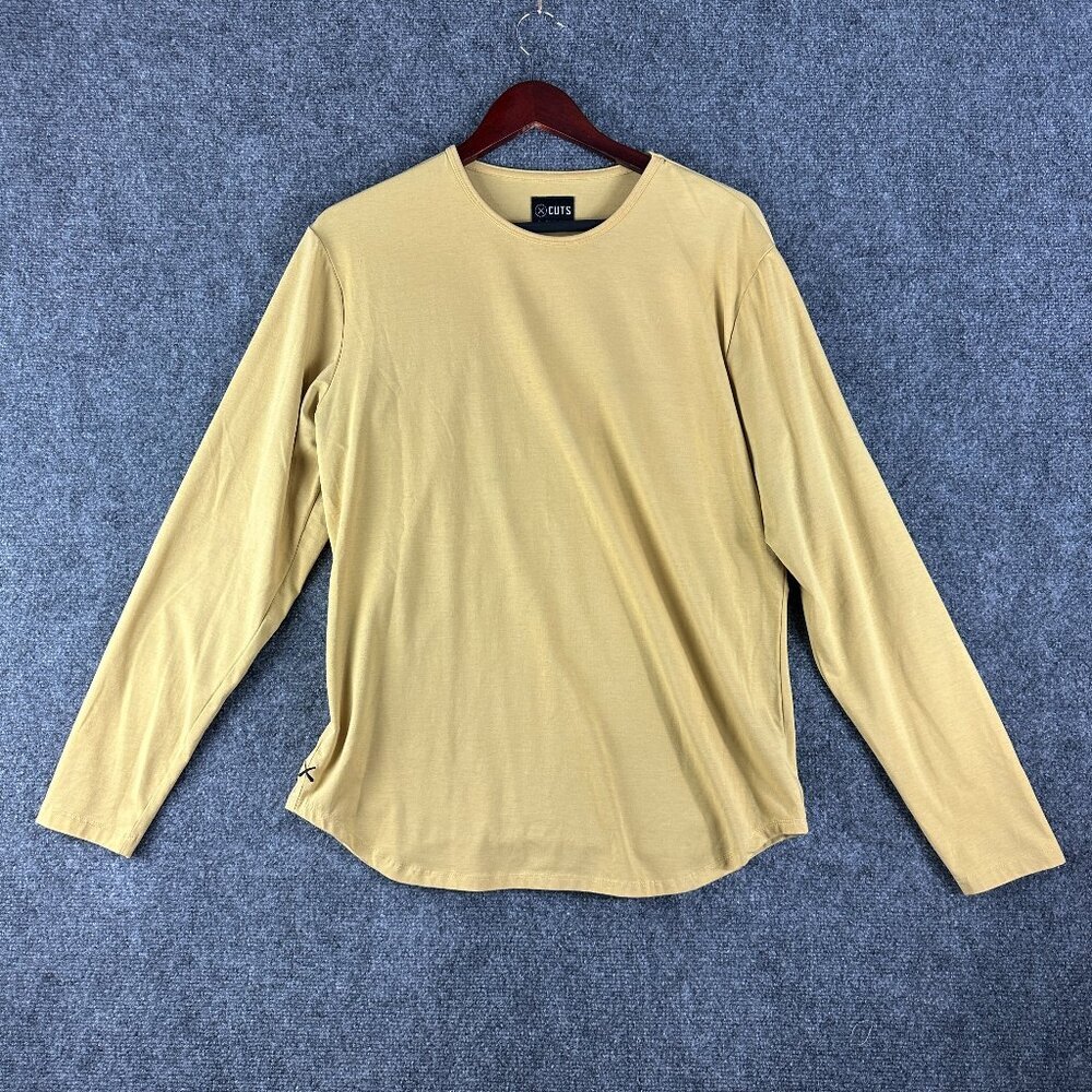 Cuts Active Top Womens Large Elongated Tee Pullover Long Sleeve Gold Stretch
